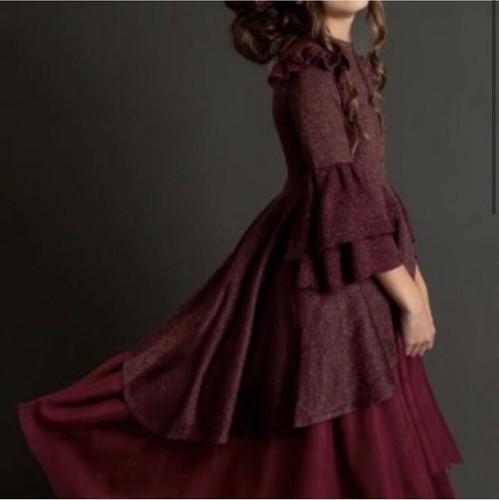 Joyfolie Mia Joy Arlo Tiered Maxi Dress Girls Size 8 Burgundy Boho Style - Picture 5 of 12