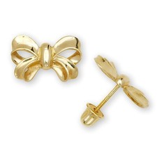 14K Solid Gold 8mm 11mm Bow Minimal Stud Screw Back Earrings