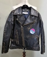 Golden Goose Deluxe G33wp137 Distressed Leather Badge Biker Jacket Brown Xsmall