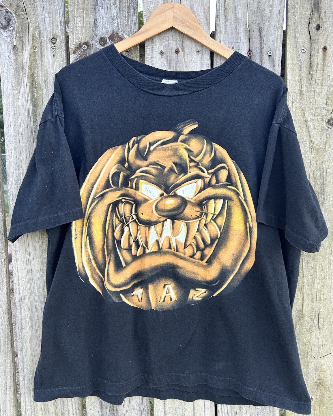 Looney Tunes Shirt Unisex L Vintage Spooky Taz Halloween Pumpkin Single Stitch