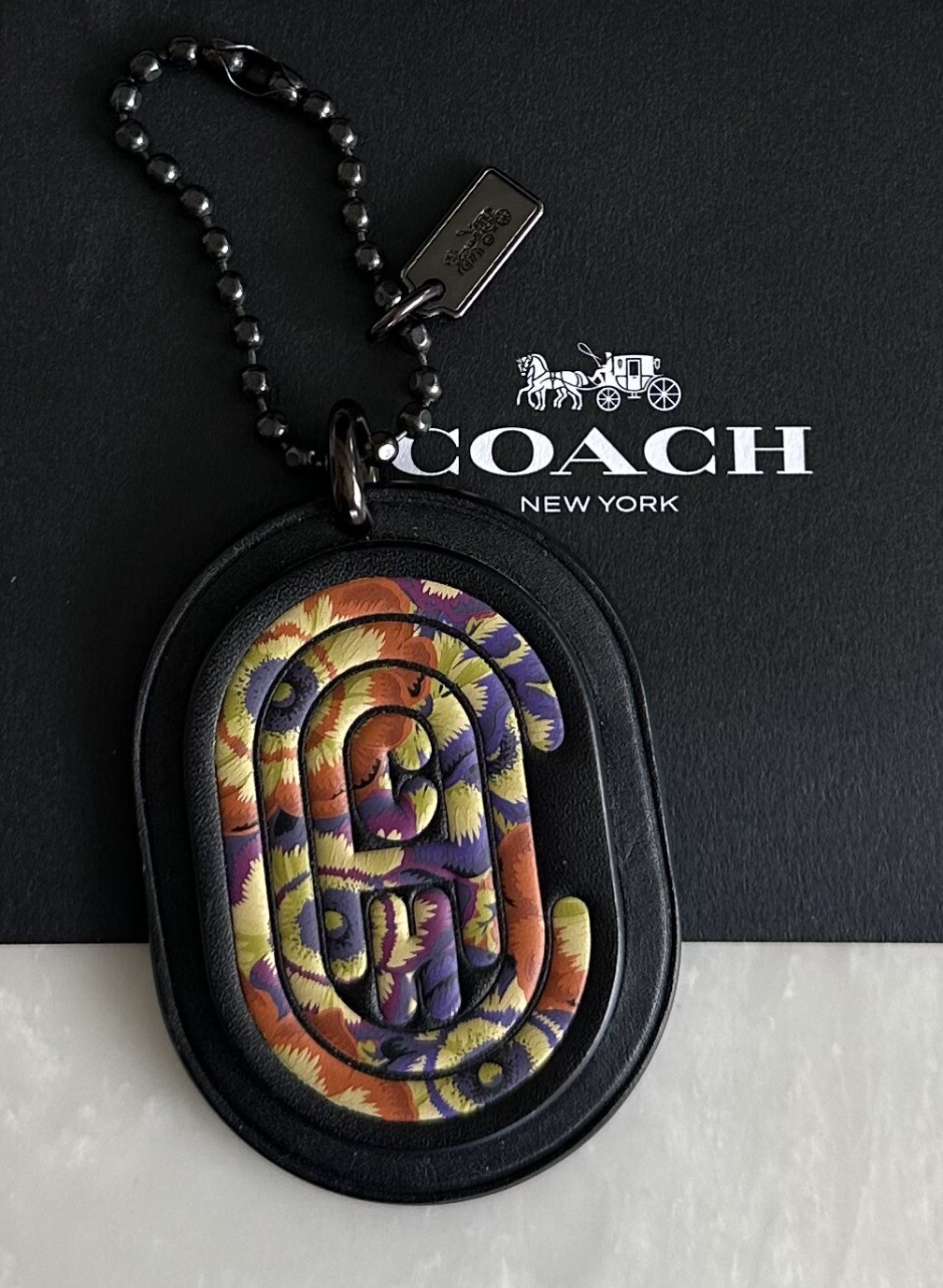 Coach Kaffe Fassett Black Multi Medallion Leather Bag Charm Fob 78350