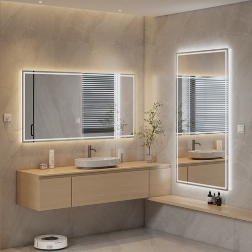 LED Spiegel für Badezimmer, beleuchteter Wandspiegel, Gestensteuerung, rahmenlos - Bild 28 von 32