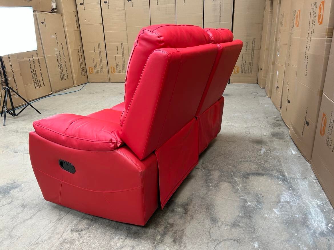 EXDISPLAY Model 3+2 Seater L Red recliner sofas in Faux Leather