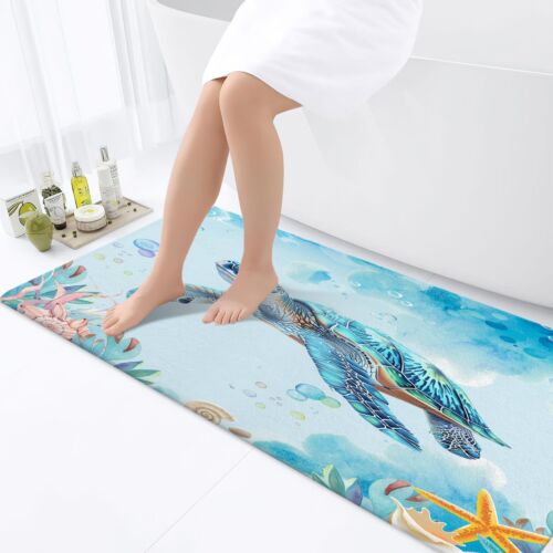 Sea Turtle Bathroom Rug Nautical Turtle Non Slip Bath Mat With Underwater Seashe - Picture 3 of 4
