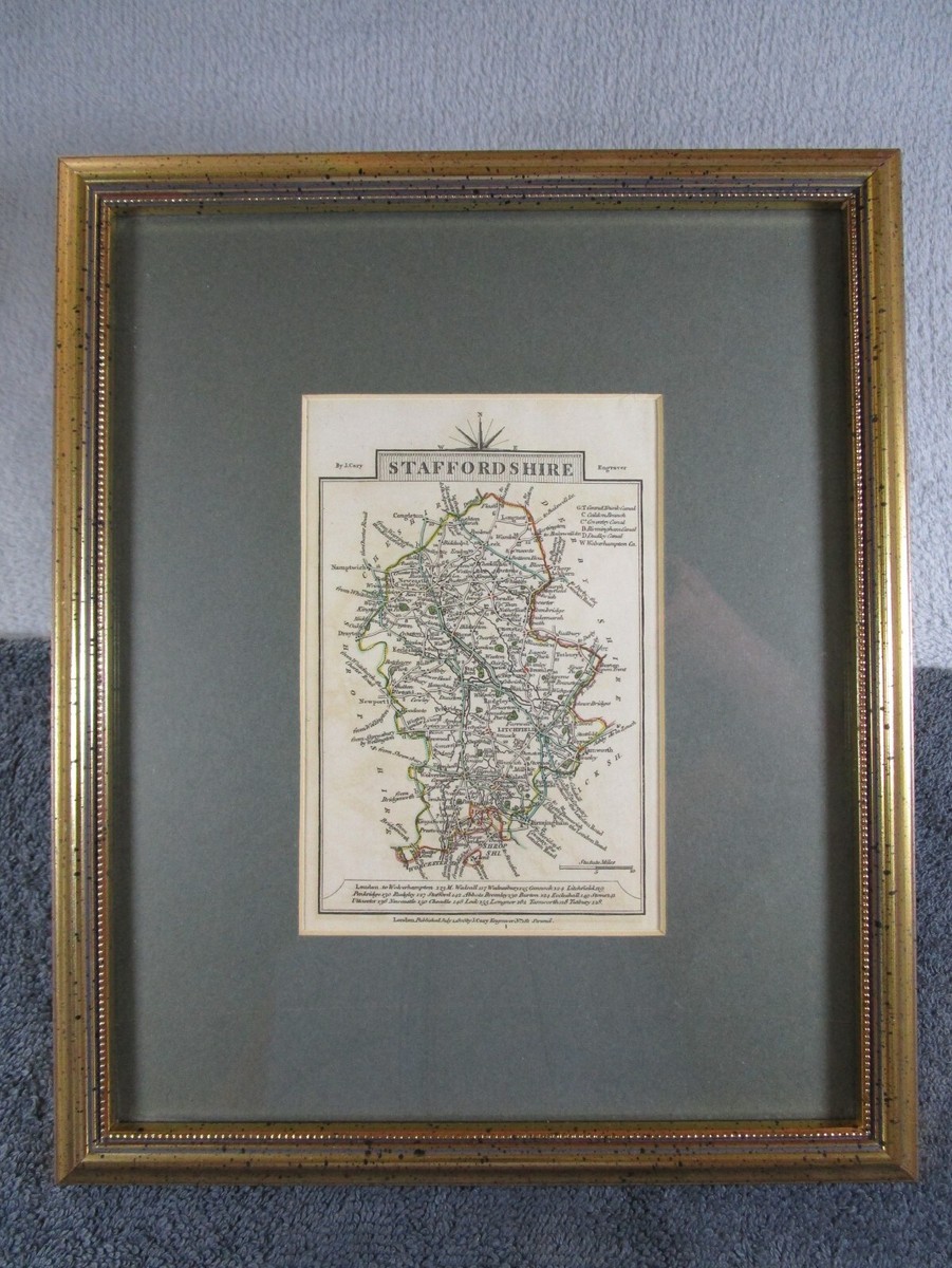 Lovely Antique Framed Print John Cary 1806 Staffordshire Map Traveller  Companion | eBay UK