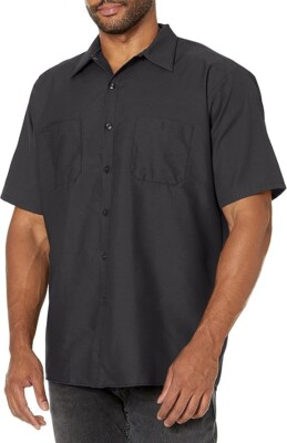 #ad Red Kap Men#x27;s Industrial Work Shirt Regular Fit Short Sleeve Black $15.92