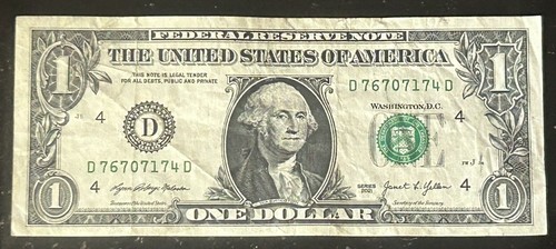 (ALTERNATOR!) $1 Alternator 7s Fancy Serial Number D76707174D Series 2021 - Picture 2 of 3