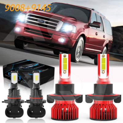 For Ford Expedition 2007-2014 White 9008 LED Headlights+9145/h10 Fog Light Bulbs