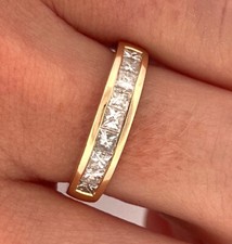 14k Solid Yellow Gold 0.95ctw Princess Diamonds Chanel set Unisex Ring Band