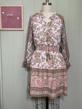 Anthropologie Love The Label Gypsy Spell Printed Border Pink Crochet Inset Dress