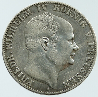 1860 Germany PRUSSIA King Wilhelm IV Antique 0.53oz Silver THALER