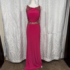 Fuchsia long formal elegant size 6 beaded  prom bridesmaid dress