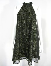 ECOTE SLEEVELESS HALTER DRESS SIZE M MEDIUM LACE BLACK GOLD 