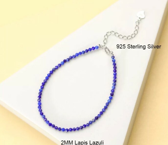 925 Silver Bracelet Chain 2mm with Natural Stone Beads for Women-image