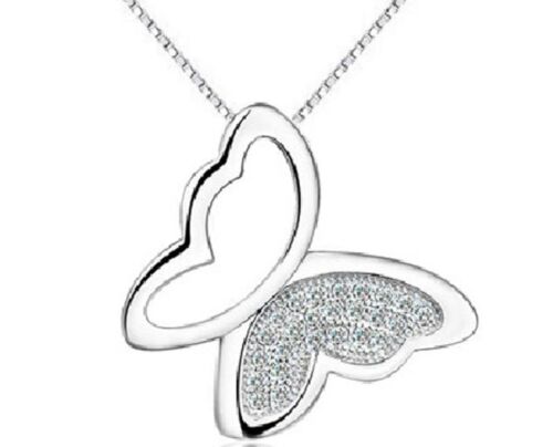 925 Sterling Silver Micro Paved Crystal Butterfly Pendant Necklace Gift box K5 - 第 1/8 張圖片