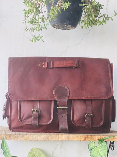Real Brown Comman Bag Satchel Briefcase Messenger Bag - Picture 3 of 7