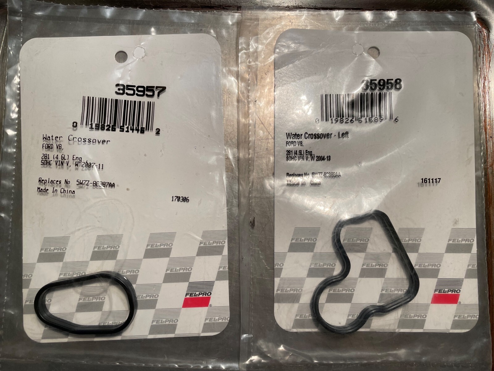 FelPro Water Crossover Gaskets Pair 38957 + 38958 for Ford 4.6L V8