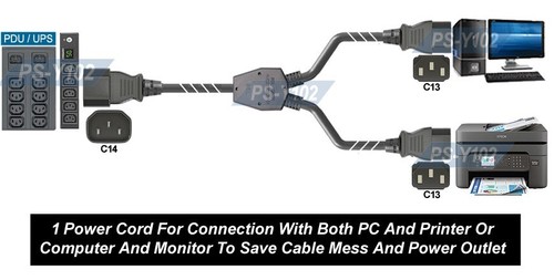 Cable divisor de alimentación Y IEC320 - IEC320 C14 macho enchufe a doble IEC320 C13 - Imagen 4 de 5