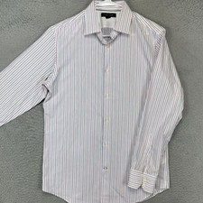 Banana Republic Dress Shirt Mens Medium 15-15.5 Red Blue Stripe Slim Fit Cotton