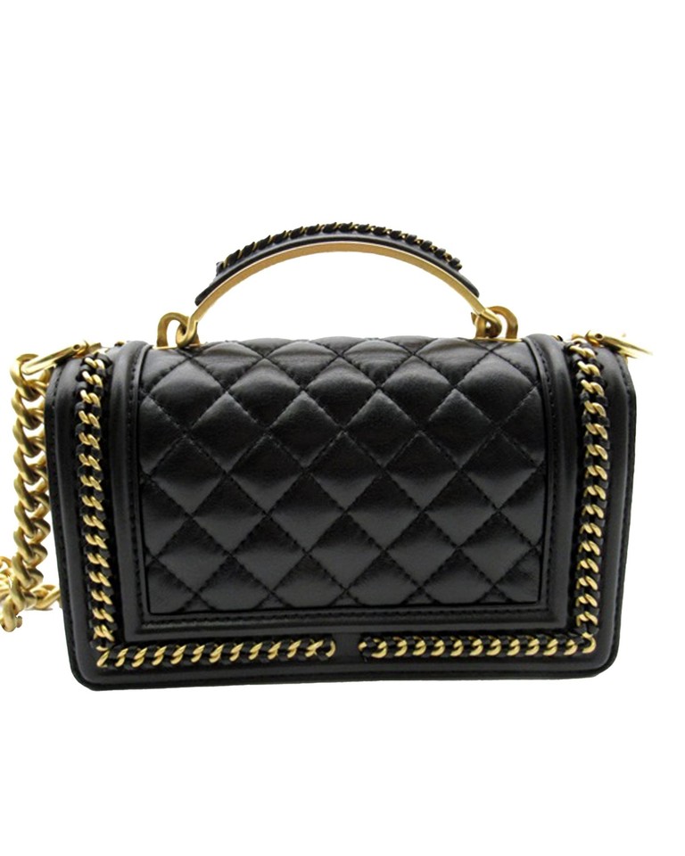 Pre Loved Chanel Quilted Leather Top Handle Bag Messenger Bags