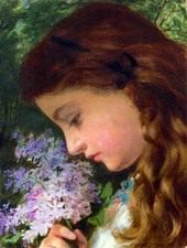 HAND PAINTED ART Oil painting female portrait young Girl with Lilacs flowers