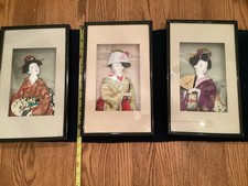 Japanese Geisha Porcelain 3D Shadow Box 3D Wa...