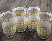 Libbey Set Of 4 Cups Yellow Country Gingham Check Tumblers Cottage Core Glasses
