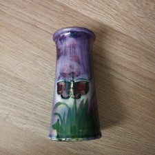 Pretty LONGPARK Pottery Torquay England small Vase butterfly design 10.5 cm high