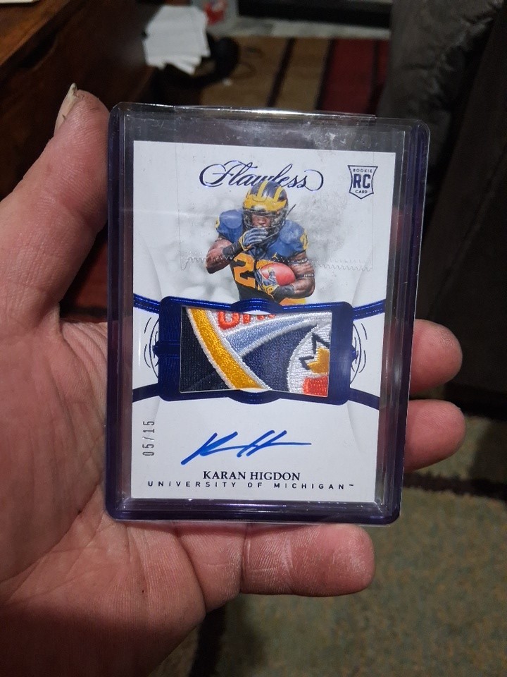 Karan Higdon Panini Flawless Collegiate #134 Patch Autograph