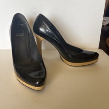 Vintage Stuart Weitzman Patent Leather Woven 4" Platform Pumps Slip On Size 8