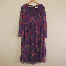 Mac Duggal Dress Womens 16 Purple Floral Midi Ruched Front Twist Gown
