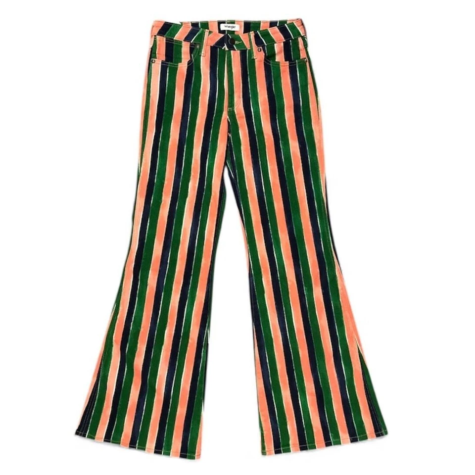 Wrangler Wanderer 622 牛仔裤女式 27 多条纹中腰喇叭弹力全新带标签 — 第 2/4 张图片