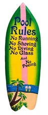 COLORFUL 39” POOL RULES TROPICAL SIGN WALL HANGING ART ISLAND HOME DECOR