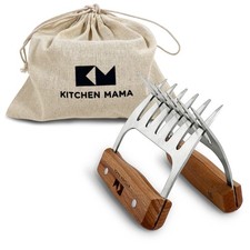 Kitchen Mama Meat Claws: Stainless Steel Shredder Claws w/ Wooden Handle for BBQ