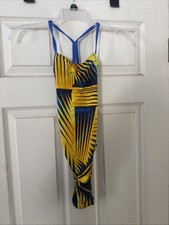 Speedo Endurance One Back Team Blue Gold One Piece Swimsuit Women's Size 28