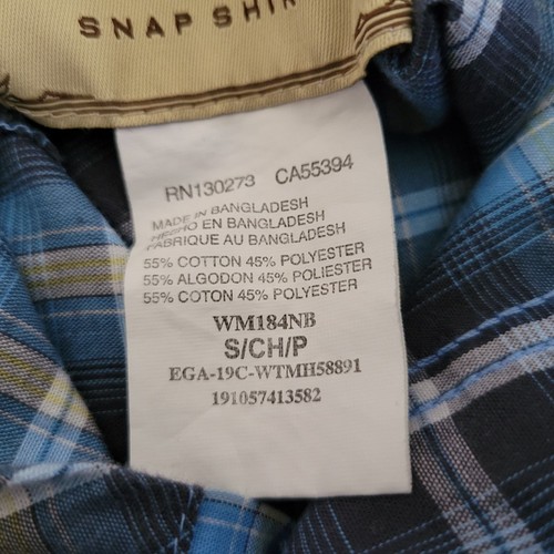 Wrangler Western Pearl Snap Shirt Mens Size Small Blue Plaid Short Sleeve - Picture 5 of 5