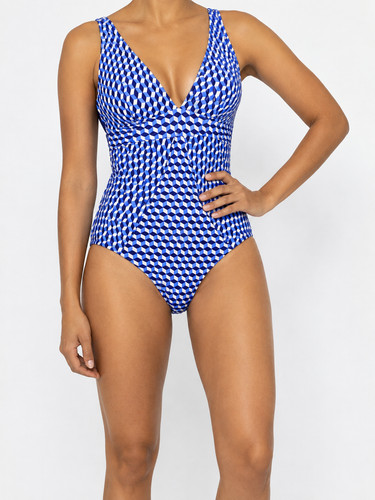 Sea Level Australia Solara Blue Geometric Scoop Back One Piece Swimsuit US8,NWT