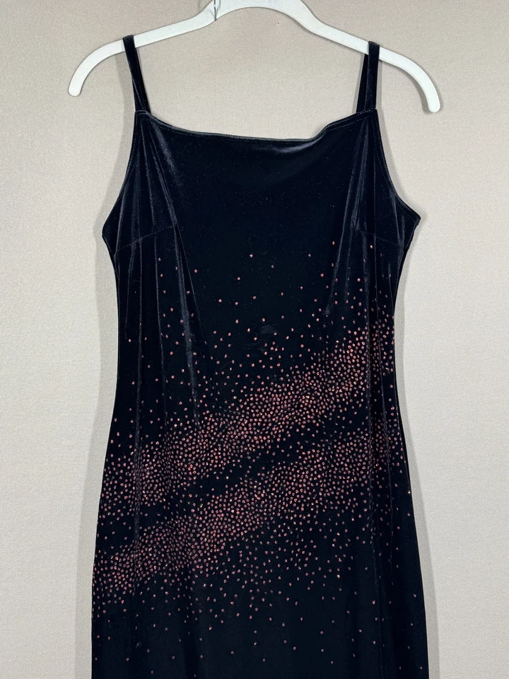 Vestido Morgan and Co Feminino Médio Preto Veludo Strass Maxi Vestido Antigo Y2K - Imagem 2 de 4