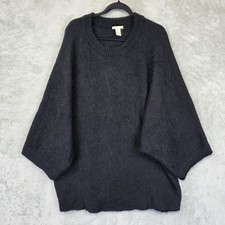 H M Sweater Womens Small Black Mohair Crew Neck Dolman Pullover 3/4 Sleeve