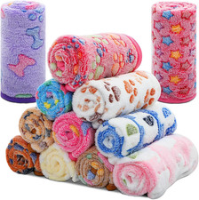 Super Soft 12-Pack 20x30 Inch Dog Blankets with Cute Patterns for Pets