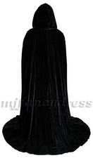 Adult Velvet Hooded Cloak Cape Extra Long Black Deluxe Halloween Vampire Costume