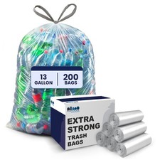 Plasticplace 13 Gallon Extra Tall Drawstring Trash Bags -Clear, Case of 200 Bags