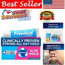 Denture Adhesive Cream 3 Pack - Strong Hold & Comfort, 2.4 oz Each