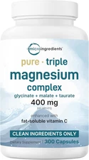 Pure Magnesium Complex, 300 Capsules | Triple Magnesium Glycinate, Malate, Taura