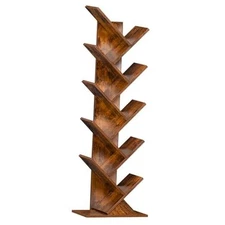 10 Tier Tree Book Shelf, Floor Standing Wood Bookshelf for Narrow Space, 