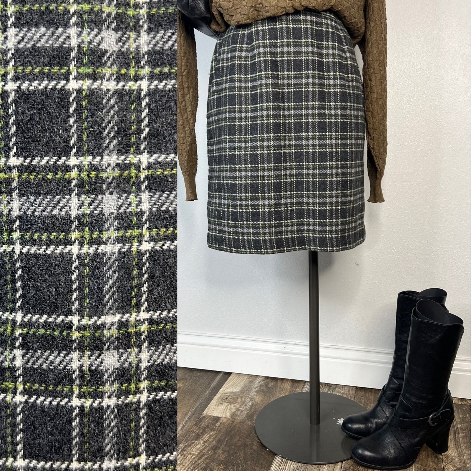 Vintage Dark Academia Plaid Wool Skirt Lined 28.5 Inch Waist