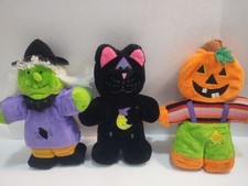Russ Berrie Black Cat Halloween Moon Witch Hat Embroidered Plush Stuffed Ww