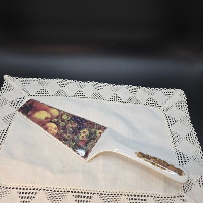 Leander Czech Republic Porcelain Cake Server Fruit Grapes Still Life Gold Trim