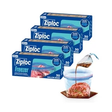 Ziploc Gallon Food Storage Freezer Bags, 120ct Total, Stand-Up Bottom, Easy t...