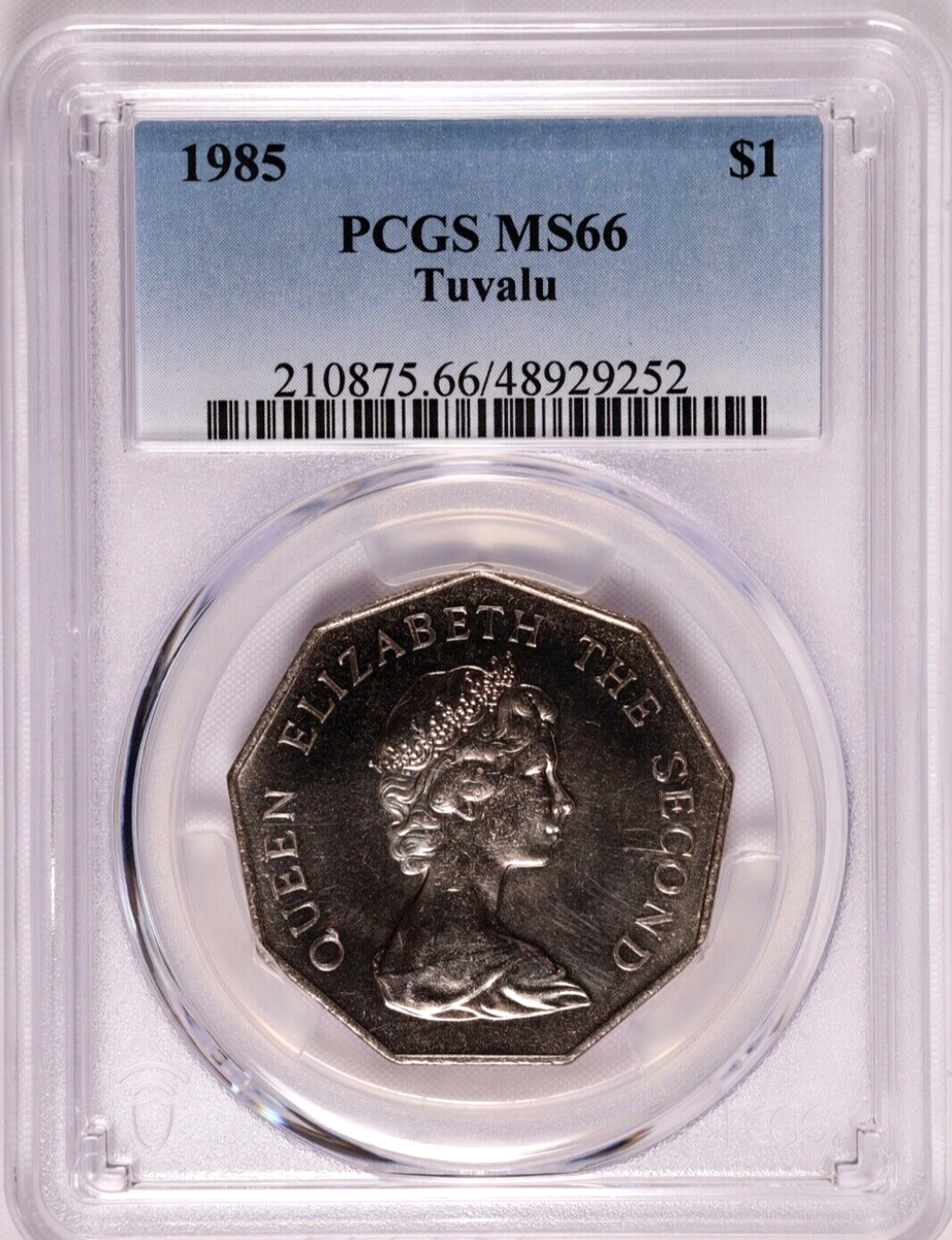 1985 Tuvalu 1 Dollar Swimming Turtle Copper-nickel Km# 7 PCGS MS